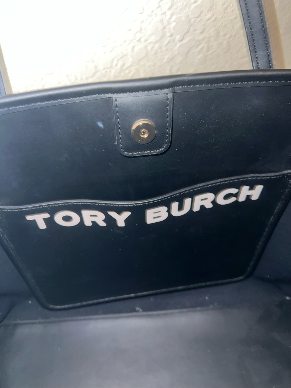 Tory Burch Black and White Logo Stripe Tote with Center Accent - Picture 4 of 7